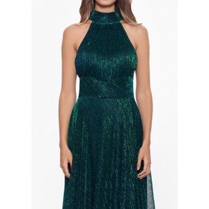 Betsy & Adam Green Halter Mock Neck Dress Gown